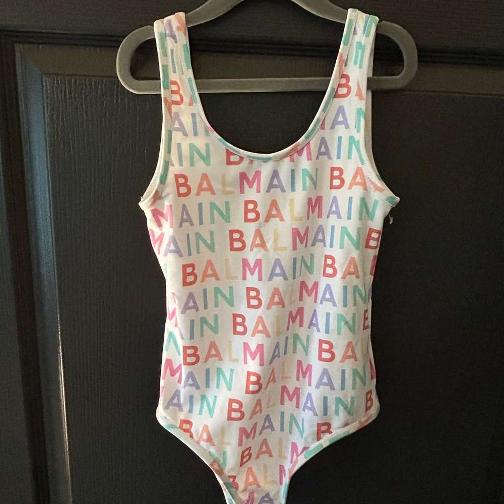 Girl’s Size 10 Balmain Multicolor Logo Bodysuit